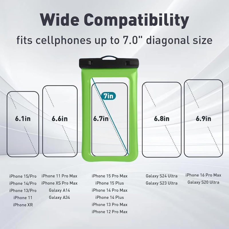 Foweroty Floatable Soap Bubble Waterproof Phone Pouch Case with Crossbody Lanyard for iPhone 17 series 16 Pro Max/15 Pro/14/13, IP68 Cellphone Dry Bag Beach Cruise Ship Essential,1 Pack-Light Green-7″ - Image 2